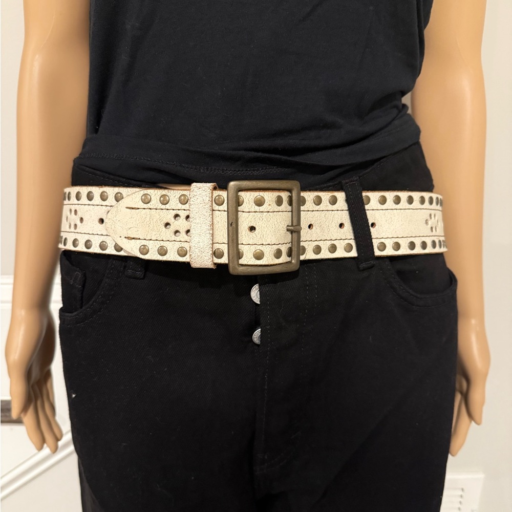 Vintage Hollister distressed white leather belt with studs